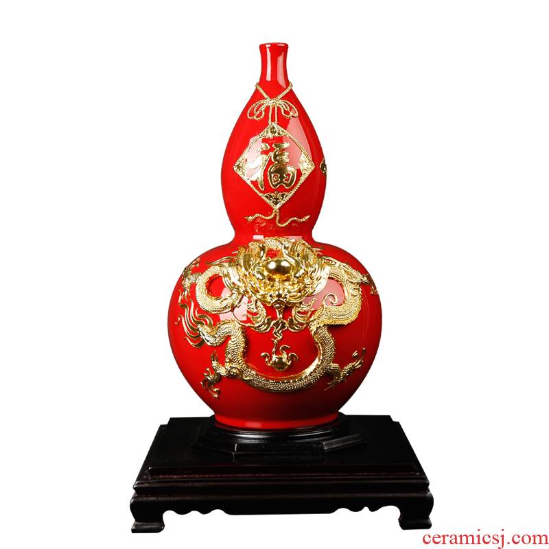 Really sheng China red porcelain vase gourd furnishing articles paint line carve handicraft creative opening version into the ritual