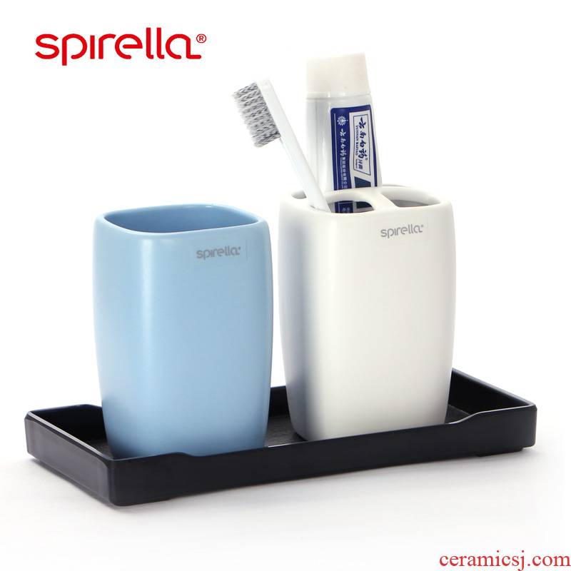 SPIRELLA/silk pury European contracted bathroom ceramic gargle for wash gargle suit two - piece brush my teeth cup
