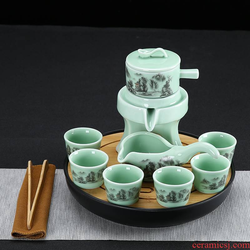 Stone mill half automatic kung fu tea set household contracted celadon ceramic teapot teacup lazy people make tea