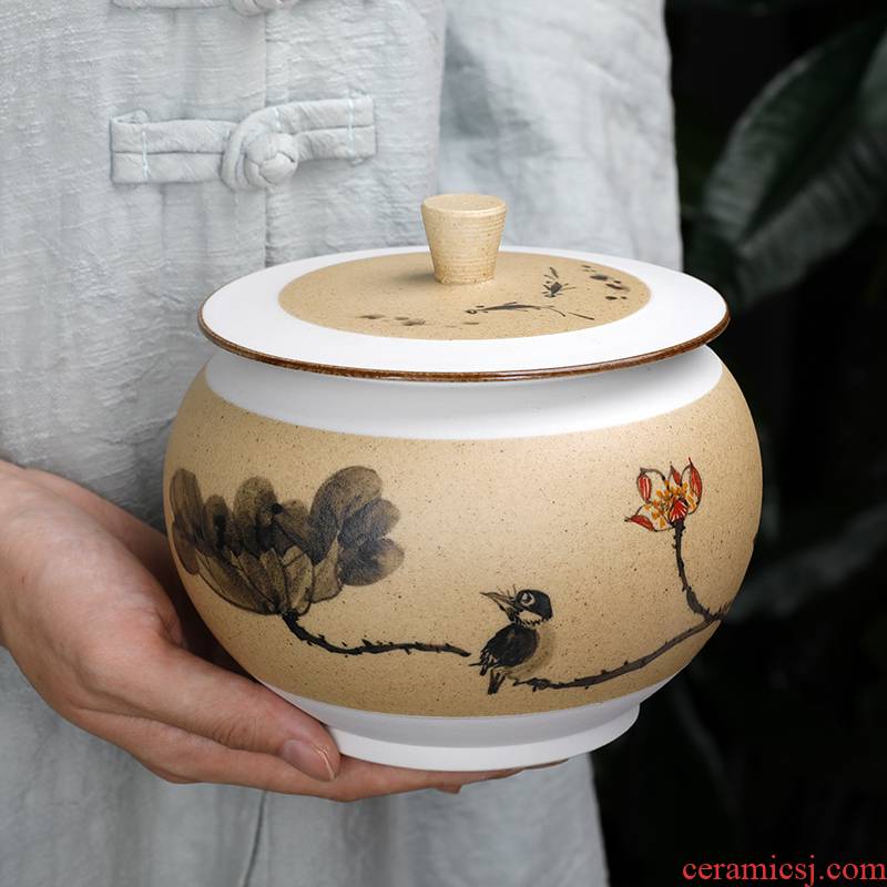 Coarse pottery and ceramic large tea caddy fixings can hand moistureproof household loose tea seal tea pot