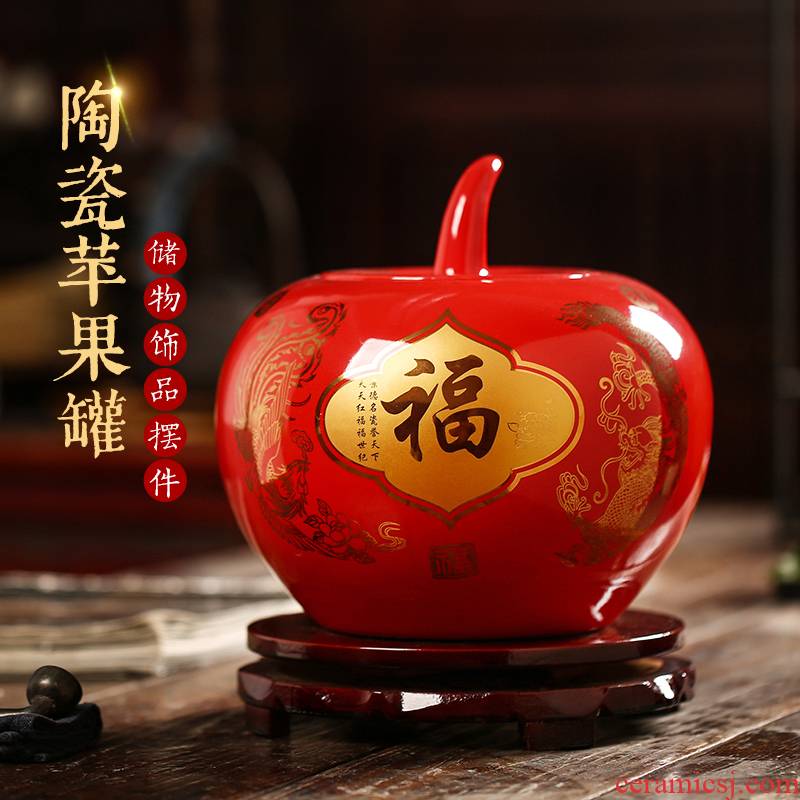Jingdezhen ceramic POTS China red peony wedding gift sitting room adornment storage tank porcelain red apple furnishing articles