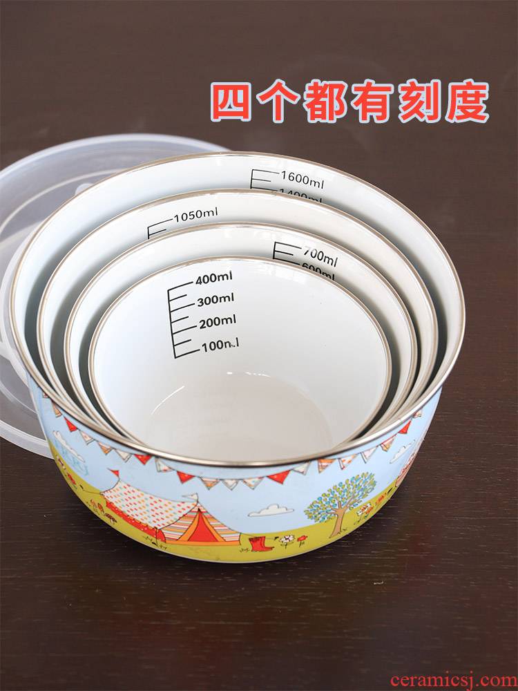 The Children 's cartoon fall belt scale eat bowl thicken enamel baby not widely milk scale always suit with a lid
