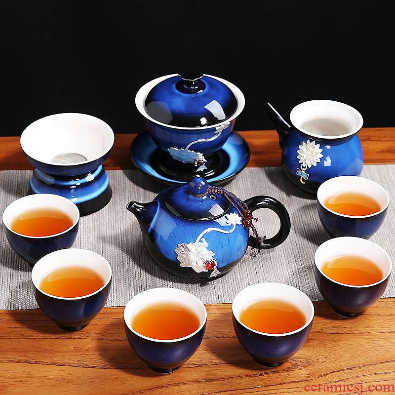 Obsidian is Chinese style coppering. As silver temmoku teapot tea set ceramic teapot tea ware fambe kung fu home