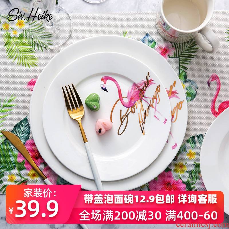 Nordic ins flamingos creative household lovely dish steak western tableware of pottery and porcelain plate disc big plate plate