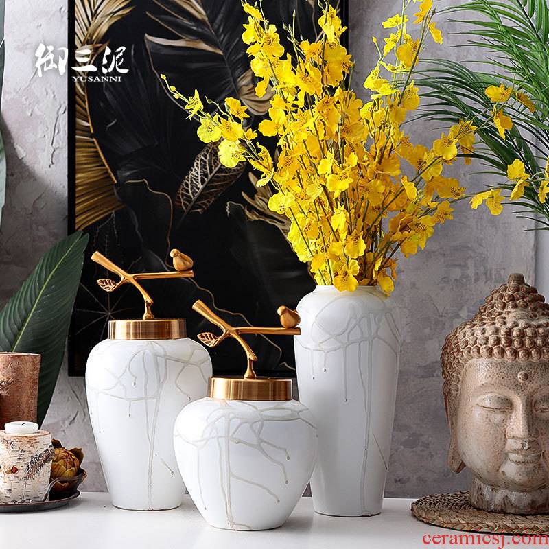 The Nordic adornment household metal cover jewelry flower implement ceramic vases, flower arranging furnishing articles American I and contracted sitting room