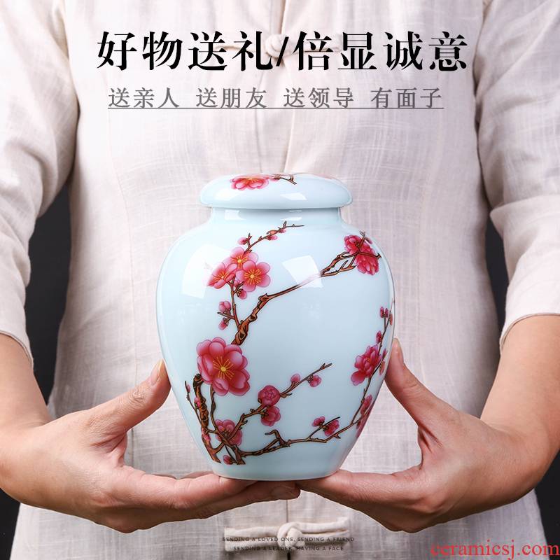Household receives half jins to pu 'er tea canister ceramics waking storage sealed as cans large - sized jingdezhen ceramic pot of tea urn