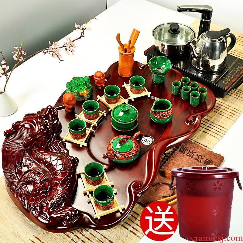 Hui, make tea set a complete set of violet arenaceous kung fu tea sets four unity magnetic electric furnace technology wood tea tray