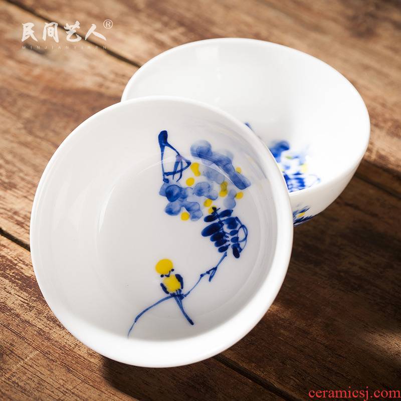 Jingdezhen ceramic hand - made sample tea cup blue kung fu tea cups master cup single CPU to use individual cup