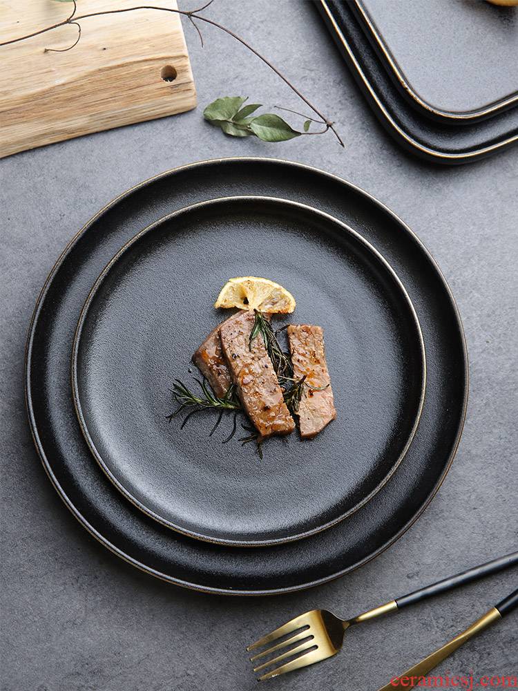 Pongsapat high - grade ceramic plate of up phnom penh Nordic home plate flat grind arenaceous posed disc black western - style steak