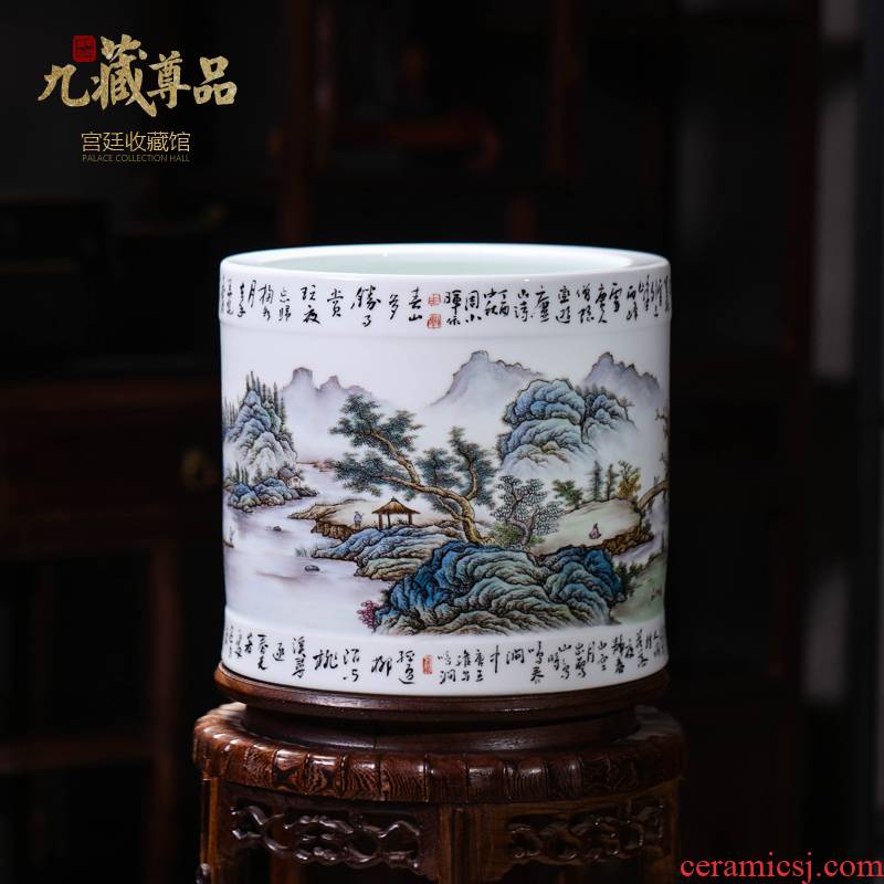 The Master of jingdezhen ceramics hand - made pastel landscape brush pot vase household craft sitting room adornment furnishing articles