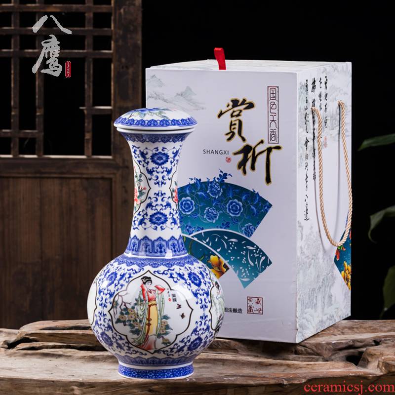 5 jins of jingdezhen ceramic bottle wine jar four figure archaize home wine pot liquor bottles