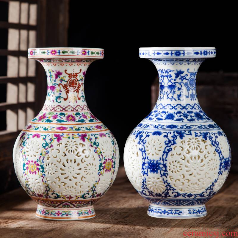 Jingdezhen ceramics vase furnishing articles creative hollow out blue and white porcelain flower arranging home wine ark of I sitting room adornment