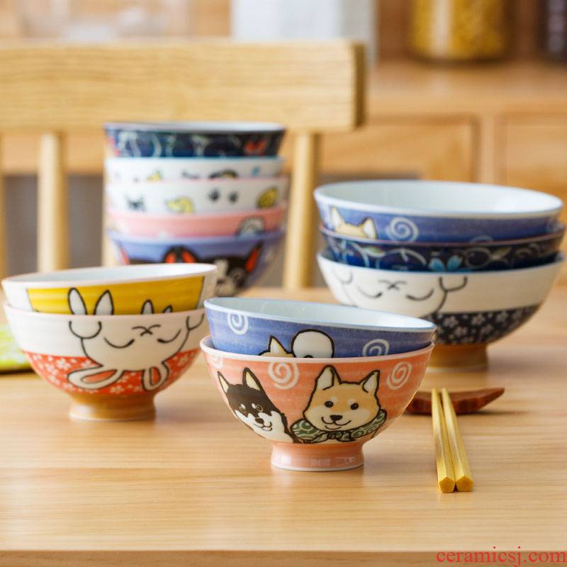 Express cartoon bowl of household ceramic bowl imported from Japan Japanese bowl under the glaze color children eat bowl, small bowl of soup bowl