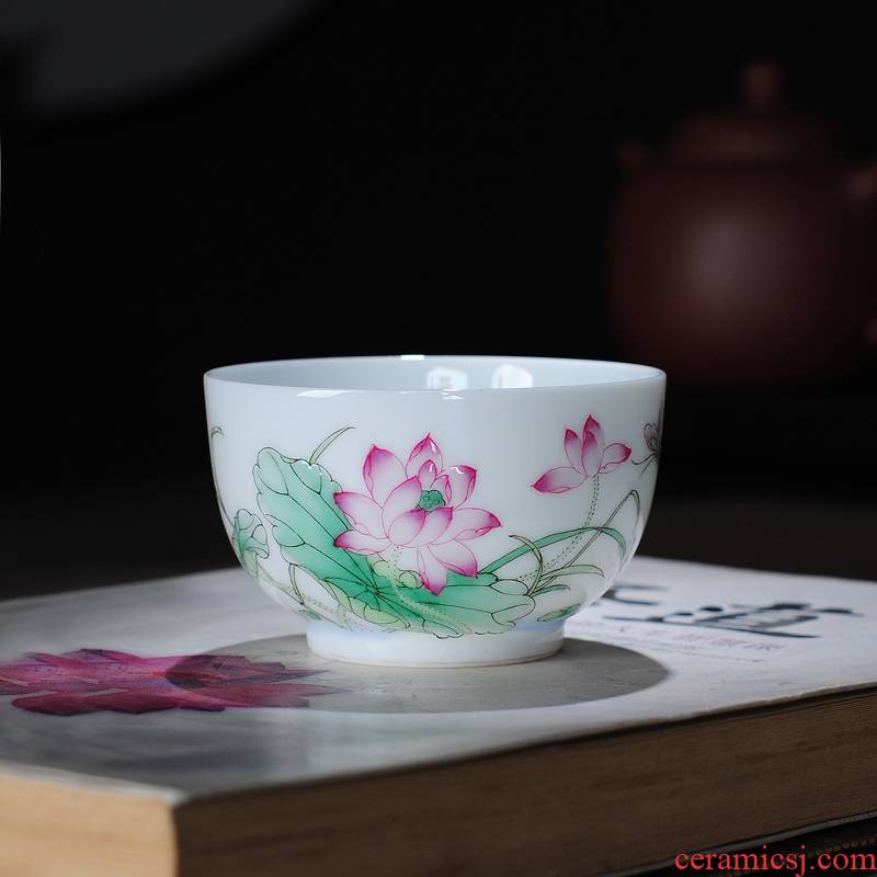 The Owl up jingdezhen tea master kung fu tea cup jade hand made lotus mud small round cup pure and fresh and elegant