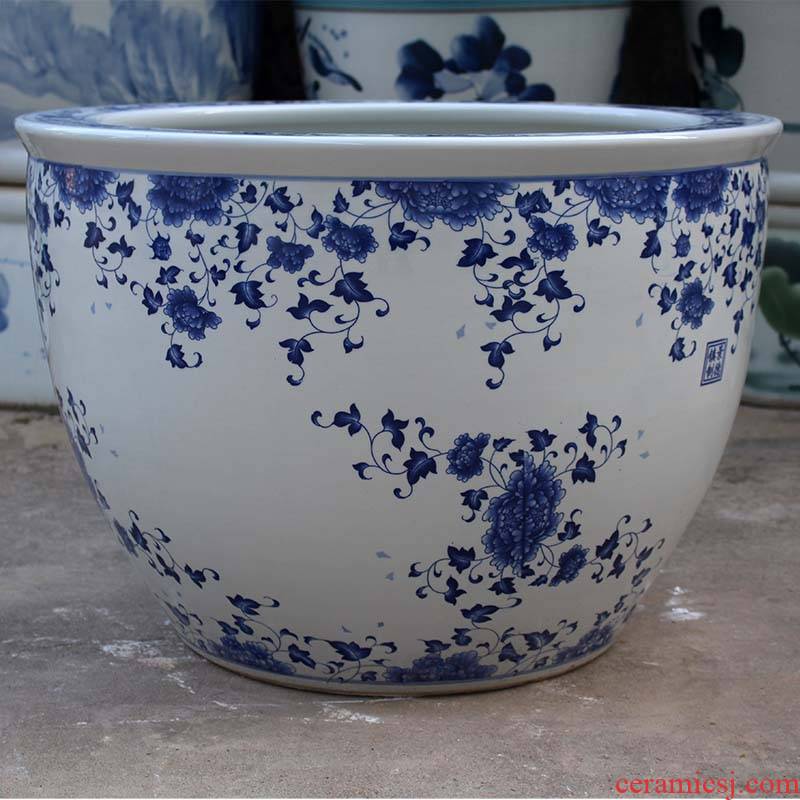 Blue and white ceramic packages mailed to heavy tank 1 meter tank porcelain jar water lily basin big bowl lotus lotus cylinder cylinder cylinder tortoise