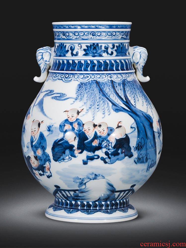 Jingdezhen ceramics ears antique Chinese blue and white porcelain vases, flower arrangement rich ancient frame furnishing articles sitting room adornment