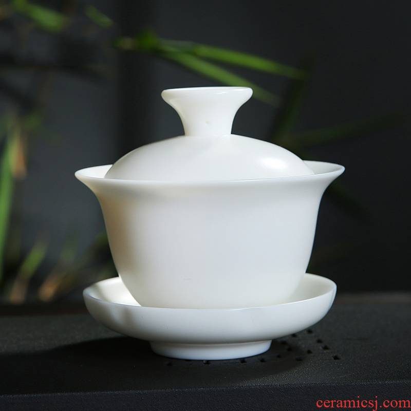 Dehua white porcelain only three tureen ceramic cups kung fu tea tea to use manual tureen suet jade bowl