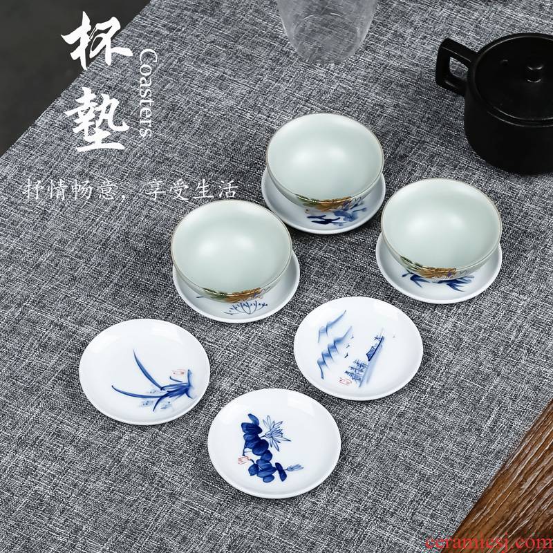 Cup mat Cup white porcelain Cup mat heat - resistant ceramic Cup mat kung fu tea tea tea zero pad household