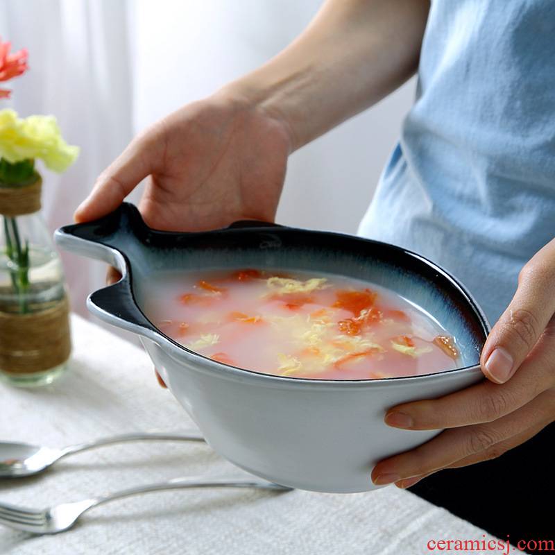 Special - shaped ceramic rainbow such use large soup bowl hotel restaurant fruit salad bowl flavor dishes move cutlery set