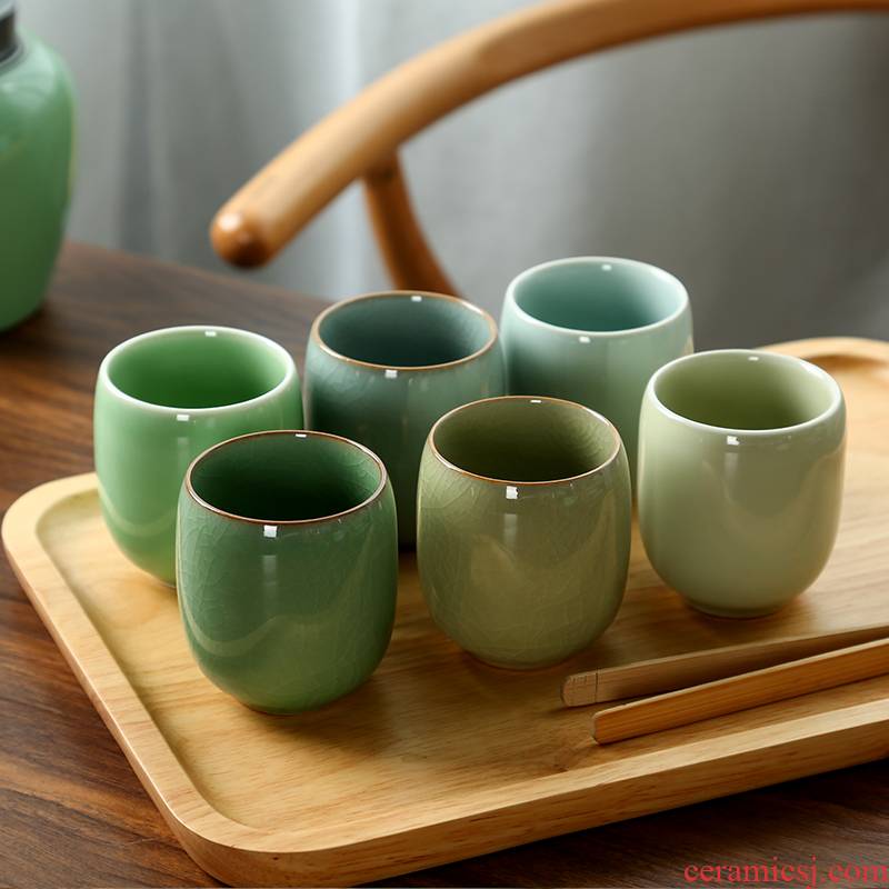 Longquan celadon cup kung fu tea set ceramic keller cups master cup ice to crack the six color sample tea cup gift