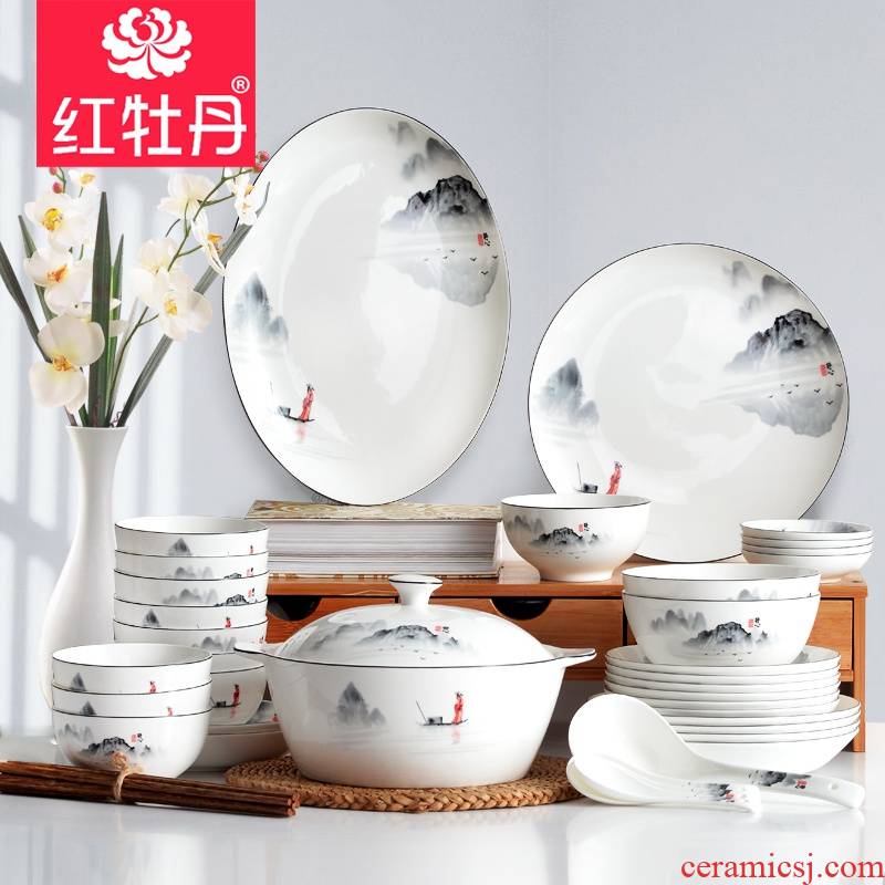 Glair pottery and porcelain tableware suit the new Chinese style dishwasher bowl chopsticks dishes suit household jobs composite plate