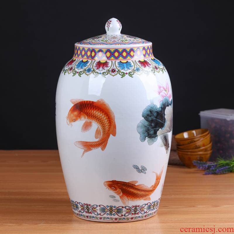 Jingdezhen ceramic new Chinese style household barrel ricer box sitting room kitchen general storage can act the role ofing is tasted furnishing articles