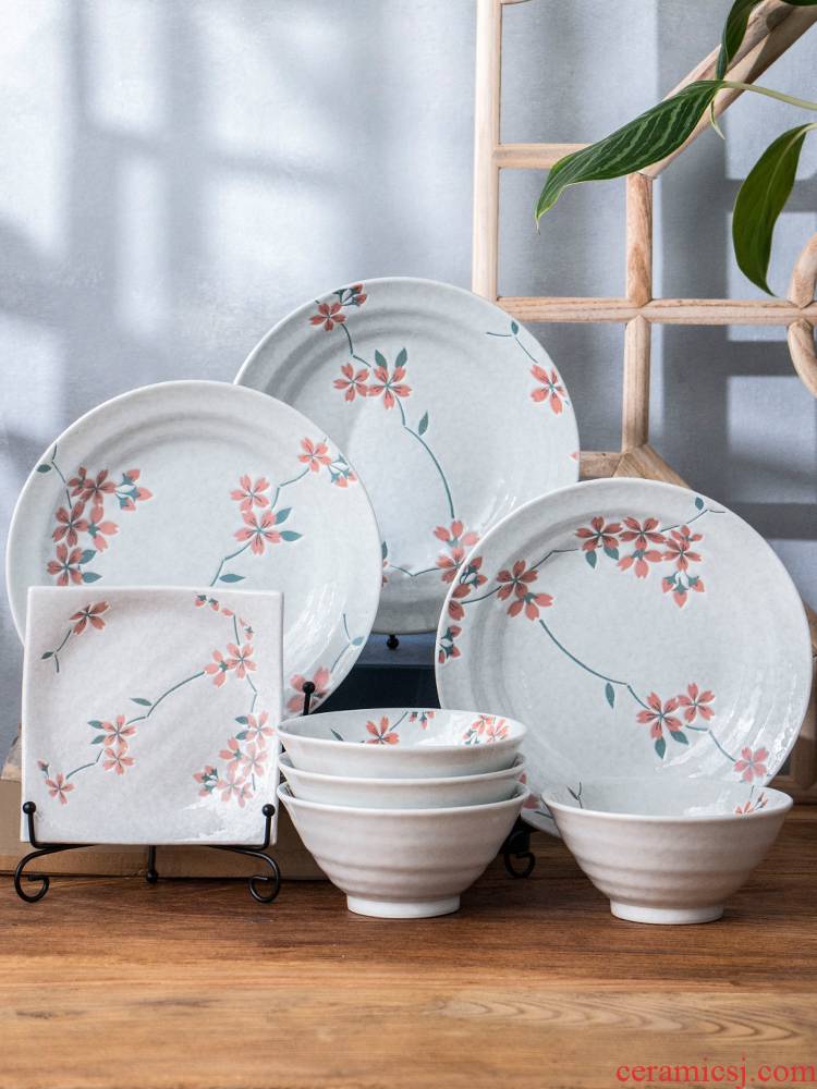 Japanese contracted ceramic bowl of rice bowls breakfast dishes floating, cherry blossoms dishes suit household imported tableware eight head