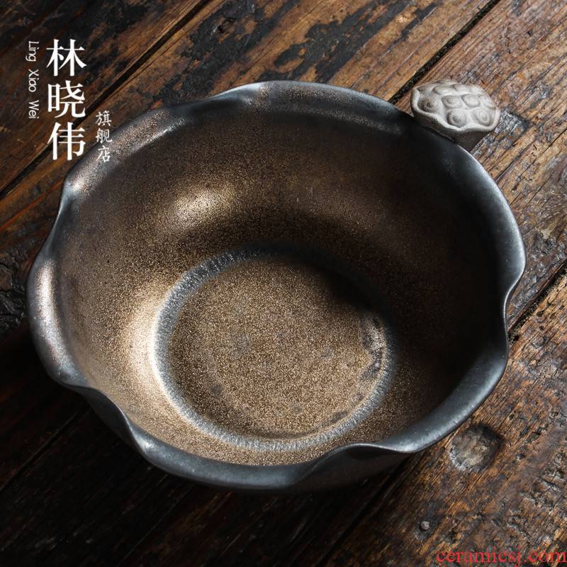 Retro large household ceramic tea wash to gold glaze water jar basin bowl washing cup tea kungfu tea accessories