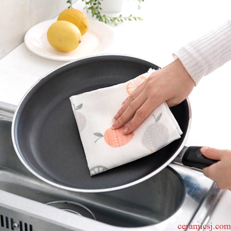 Porcelain color beauty dish cloth and the layers of wood fiber printed cloth kitchen water to oil thickening dish towel clean cloth