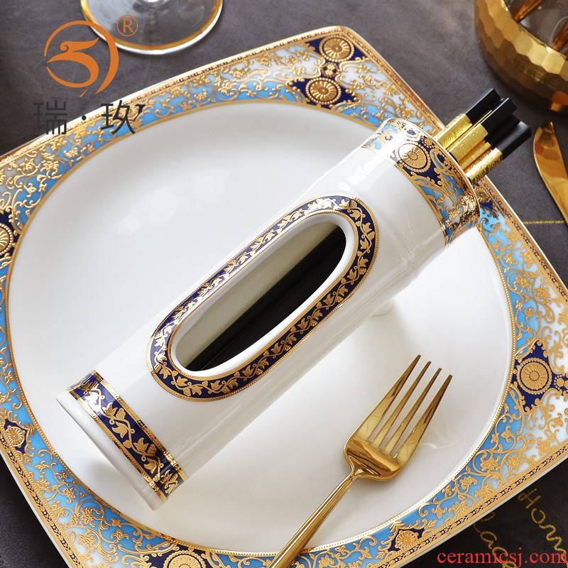 Exquisite three - dimensional relief gold ipads porcelain table chopsticks tube receive a box tableware receive the receive tube ceramic tableware chopsticks