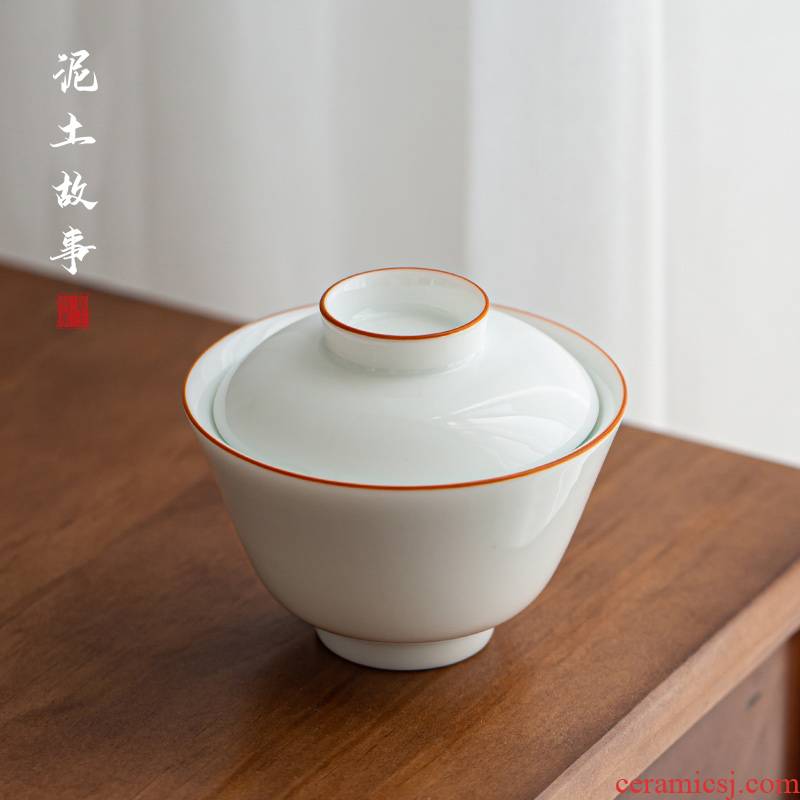 Jingdezhen pure manual only three tureen them a single thin body ceramic bowl cups kung fu tea set