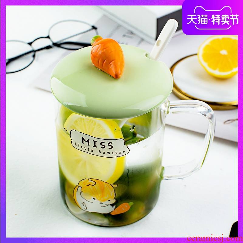 Express cartoon ceramic cup of jasmine tea tea cup transparent glass cup tea cups with cover with a spoon, cup