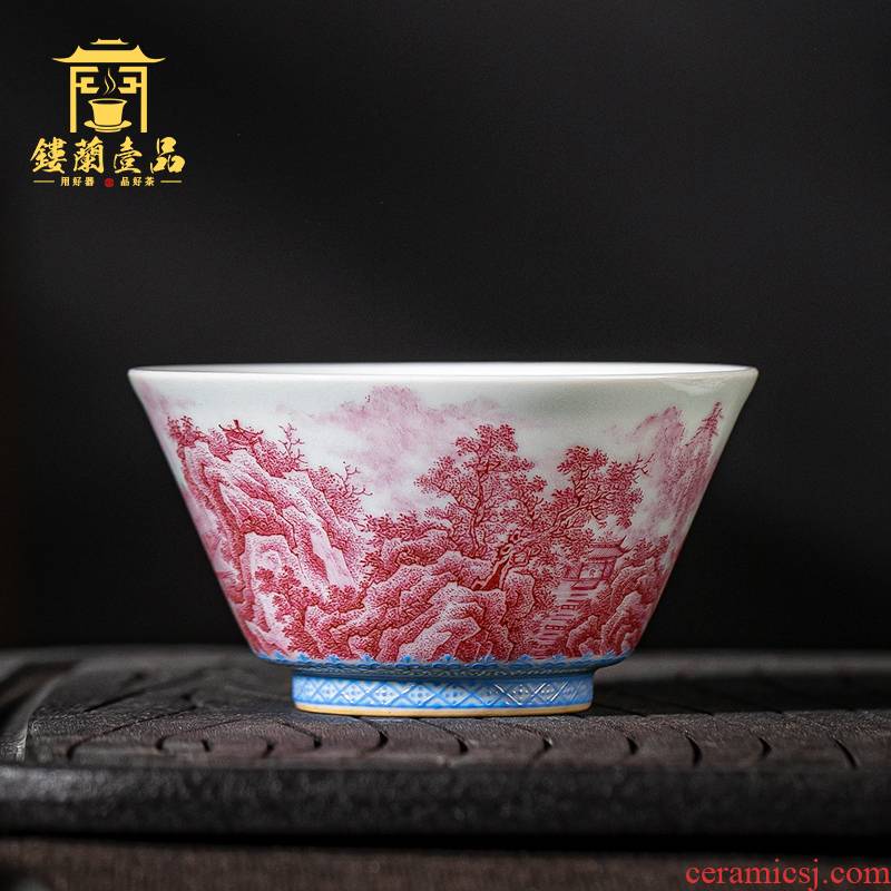 Jingdezhen ceramic all hand - made carmine landscape figure master cup kung fu tea tea cup single cup bowl