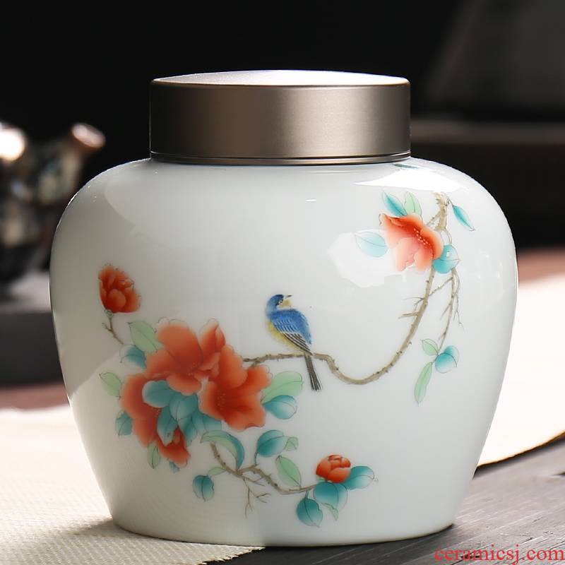 Retro caddy fixings double aluminum cover large yards white porcelain storage tanks in pu white tea home half jins of pottery and porcelain tea pot