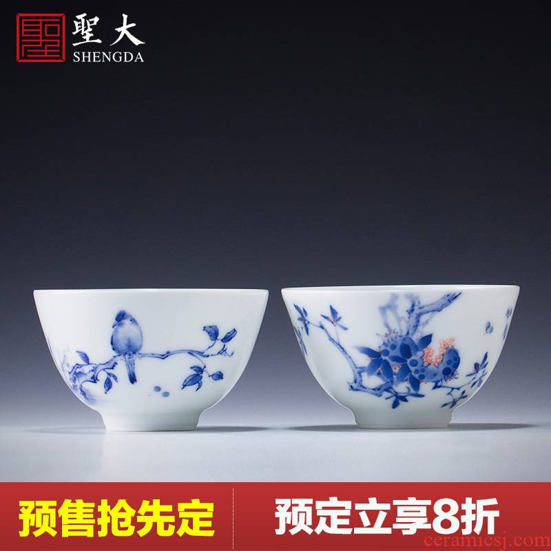 Santa teacups hand - made ceramic kung fu to cup set of blue and white porcelain painting of flowers and birds cup sample tea cup cup of jingdezhen tea service master