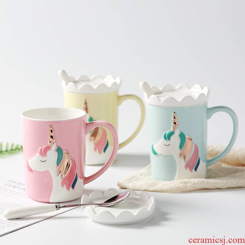 The Ins Nordic style, creative and lovely dream unicorn mugs high - capacity ceramic cup with lid to spoon