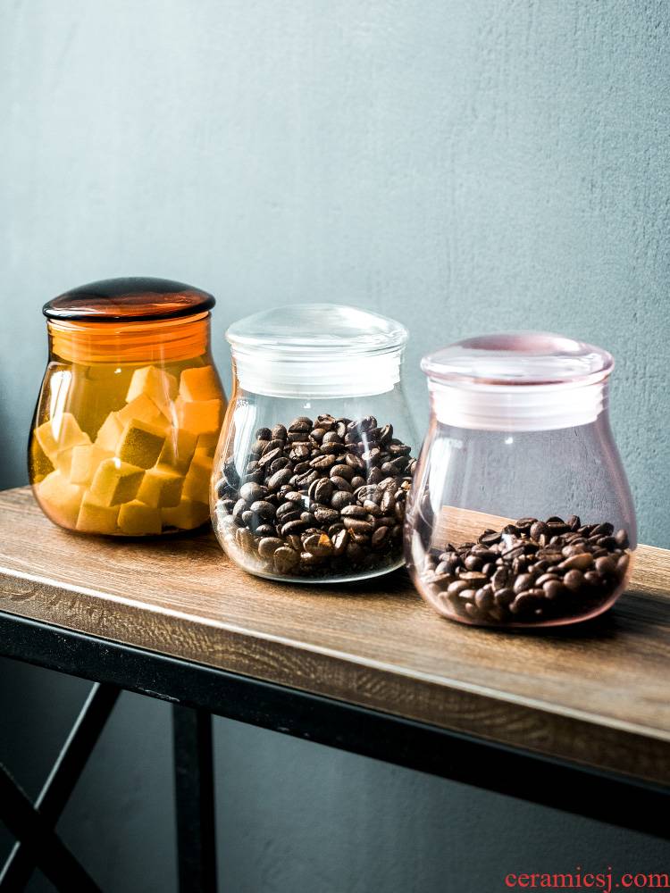 Porcelain coloured glass storage jar with cover transparent beauty receive sugar tea pot coffee beans coffee powder storage tanks