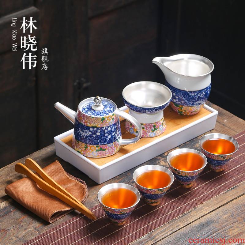 Jingdezhen silver portable travel tea set coppering. As for a pot of four cups of tea tray crack glass ceramic teapot teacup
