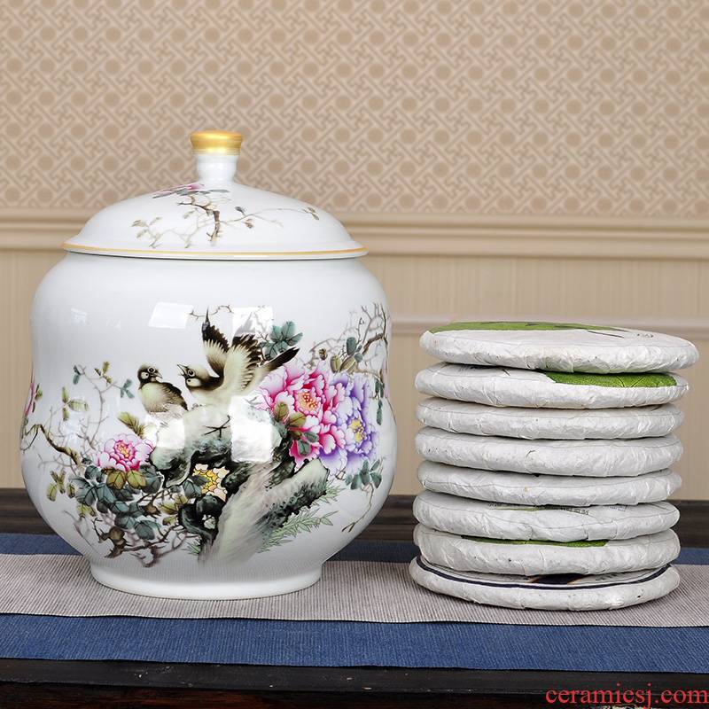 Jingdezhen seven large cake caddy fixings ceramic seal pot home moistureproof scattered POTS pu - erh tea storage POTS, POTS