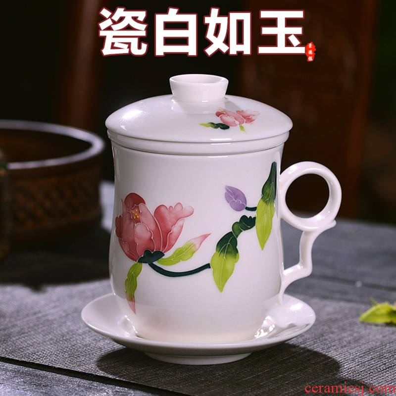 Jingdezhen ceramic cups with cover filter glass of blue and white porcelain enamel office cup household gift keller cup