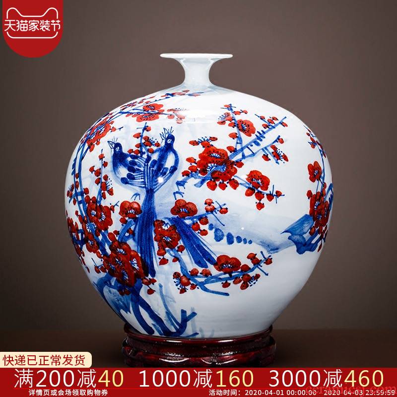 Jingdezhen ceramic Chinese famous master hand draw name plum pomegranate vases, flower arrangement home sitting room adornment is placed