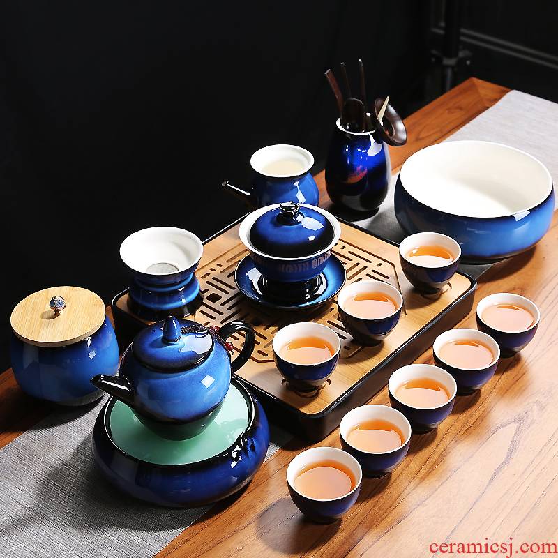 Household teapot tea light ceramic kung fu tea set a complete set of kung fu tea cup lid bowl tea tray suits for