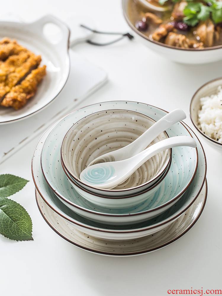 Japanese web celebrity ceramic dishes suit household single eat bowl Nordic modern salad bowl of soup bowl plate