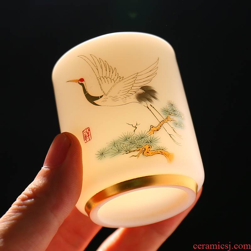 Suet jade tea master cup single CPU single hand - made ceramic sample tea cup white porcelain tea set kung fu home small tea cups