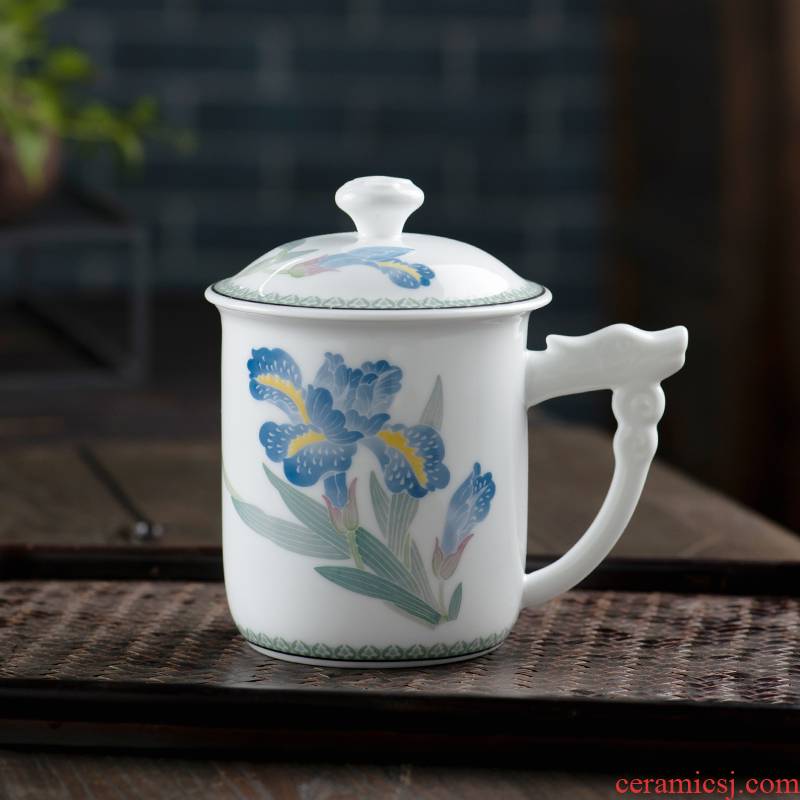 Ceramic cups with cover a single large capacity the office high - grade men and make tea cup hand - made Chinese style household drinking water