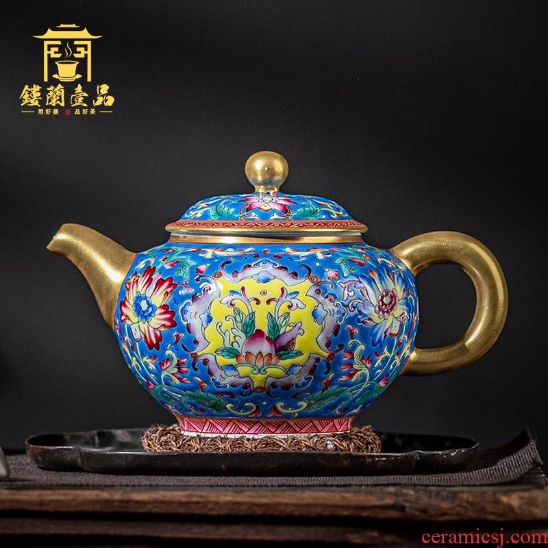 Jingdezhen ceramic all hand colored enamel bound branch ewer household utensils large tea to filter the teapot
