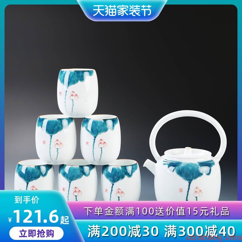 Hand made white porcelain tea set ceramic teapot large girder of blue and white porcelain pot of belt filter household cool tea set the kettle