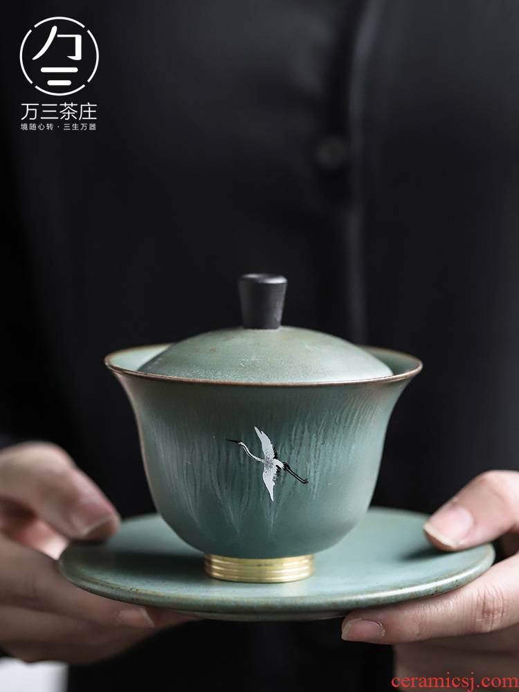 Three thousand tea ceramic tureen large hand draw Three cups to make tea bowl household vintage kung fu tea set