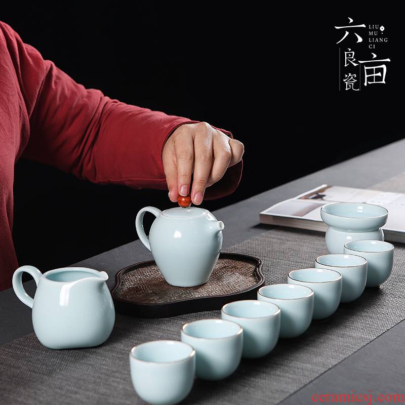 Blue white porcelain kung fu tea set GaiWanCha way teapot teacup household shadow Blue glaze of a complete set of contracted ceramic tea set