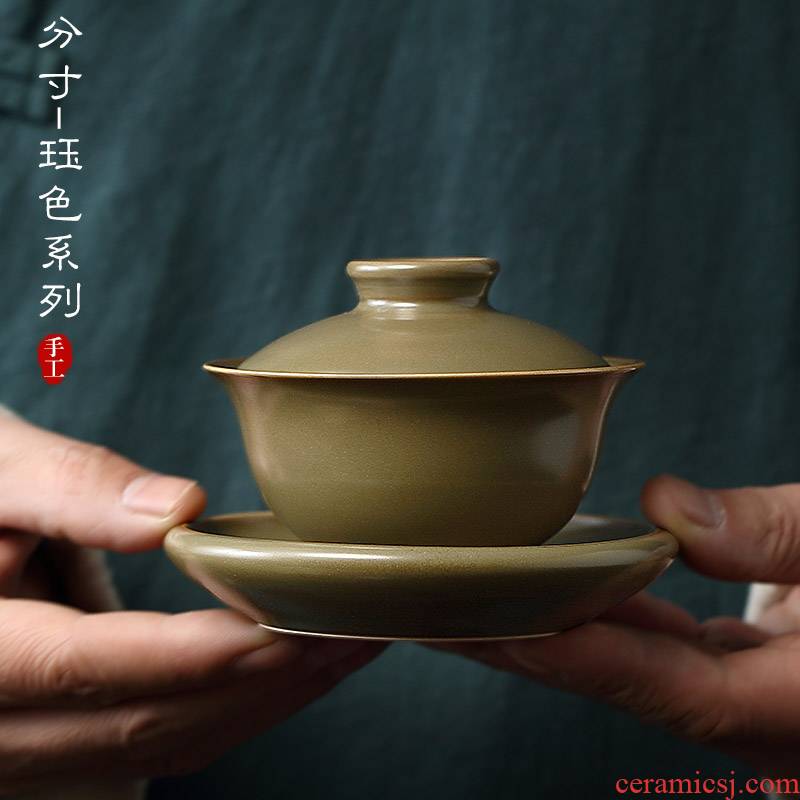 Jingdezhen measured cloud cloud 】 【 Jue color series capacitors if tureen all hand three bowls of household ceramic tea set
